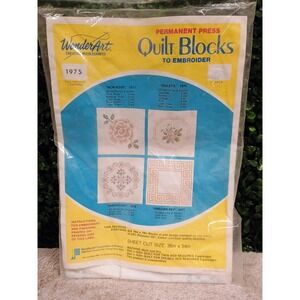 WonderArt Vintage 1975 Violets Quilt Blocks to Embroider Stamped Kit 36x54 Sheet